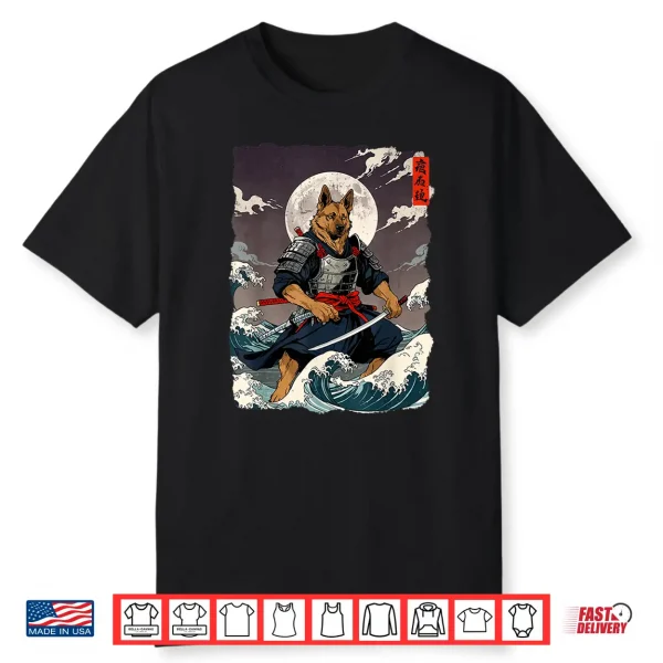German Shepherd Samurai Japanese Retro Ukiyo E Warrior Dog Shirt