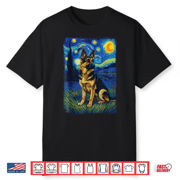 German Shepherd Starry Night Professional Minimalist Modern Graphic Shirt