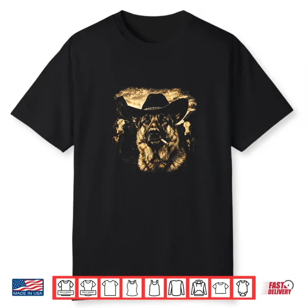German Shepherd Western Graphic Cowboy Dog Smoking Shirt