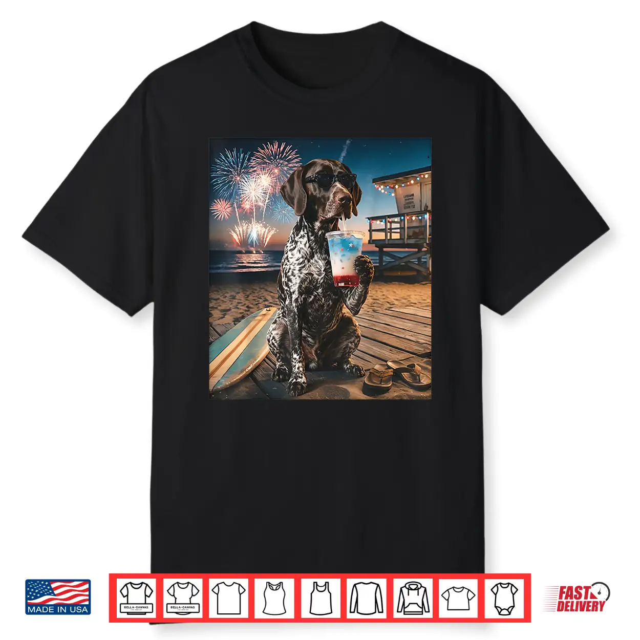 German Shorthaired Pointer Patriotic Beach Fireworks Dog Art Shirt German Shorthaired Pointer Patriotic Beach Fireworks Dog Art Shirt