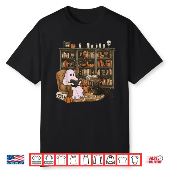 Ghost Reading Book Cat Lover Halloween Reading Enthusiast Shirt