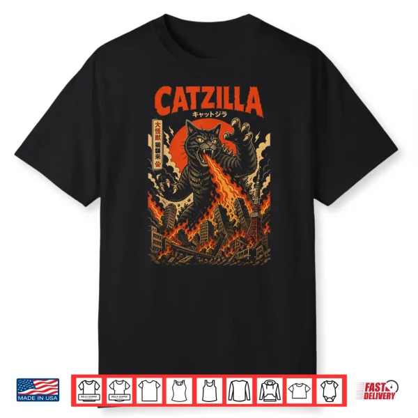 Giant Cat Monster Tokyo City Destruction Shirt