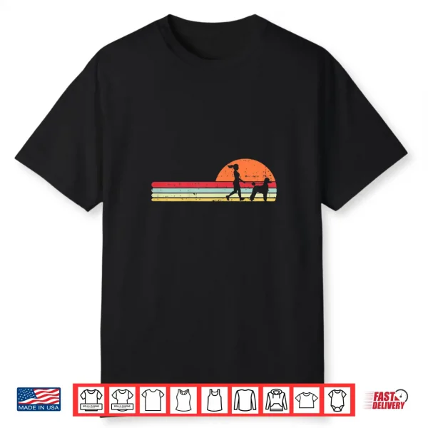 Girl Walking Poodle Retro Pet Dog Owner Walker Women Gift Shirt