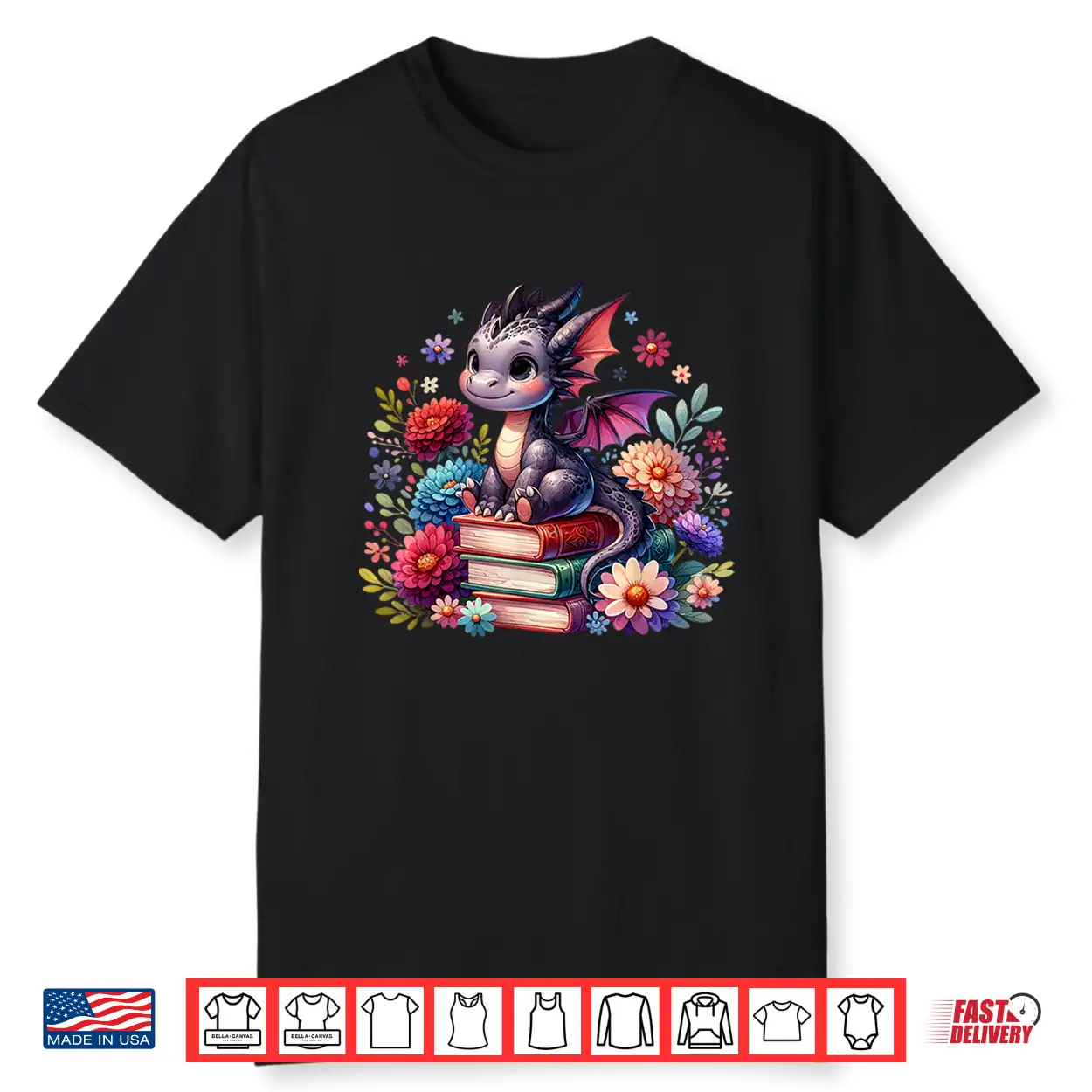 Girls Cute Floral Cottagecore Dragon Book Lovers Bookish Shirt