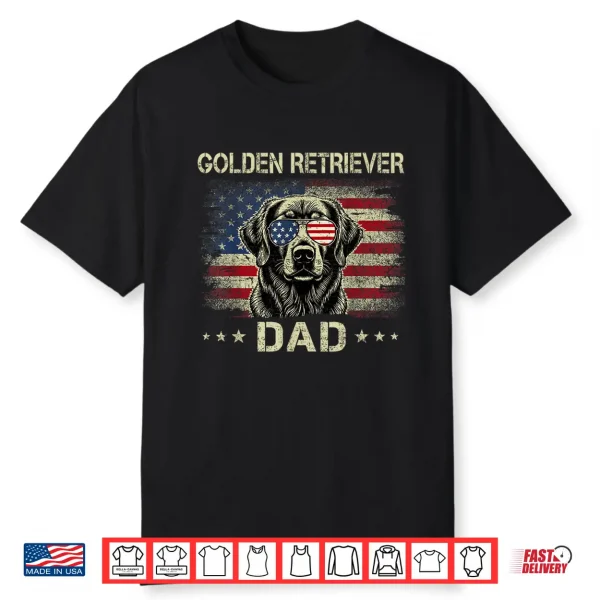 Golden Retriever Dad Dog Vintage American Flag 4Th Of July Shirt For Men Women Kids