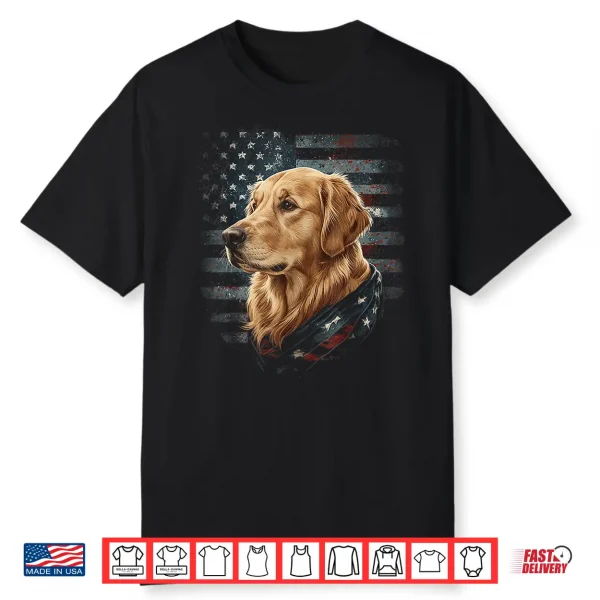 Golden Retriever Dog American Flag Patriotic Vintage Usa Shirt