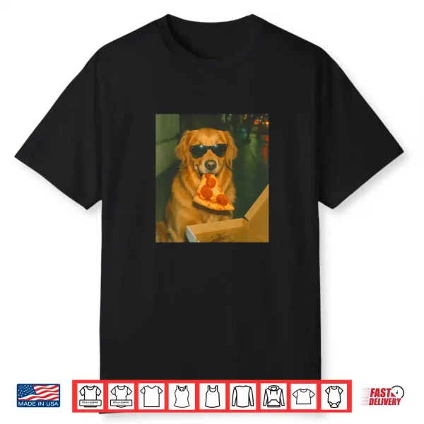 Golden Retriever Dog Eating Pizza Meme Retro Shirt