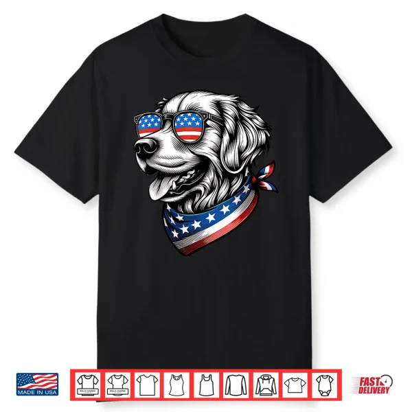 Golden Retriever Dog Patriotic Fourth Of July American Usa Flag Shirt