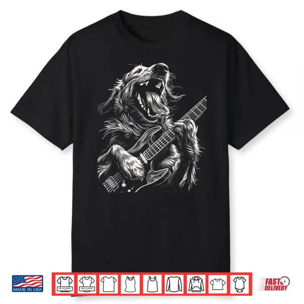 Golden Retriever Dog Playing Electric Guitar Rock Dog Dad Men Women Kids Shirt