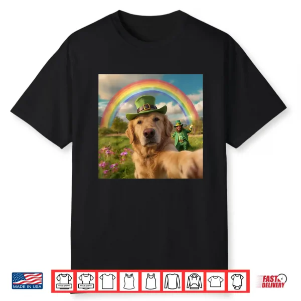 Golden Retriever Dog Selfie With Leprechaun St Patricks Day Shirt