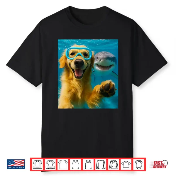 Golden Retriever Dog Selfie With Shark Ocean Lovers Shirt