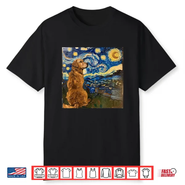 Golden Retriever Dog Van Gogh Style Starry Night Shirt