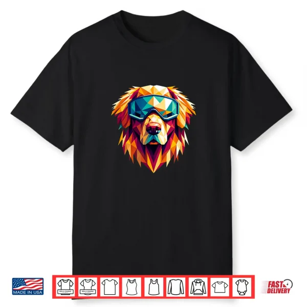 Golden Retriever Dog Wearing Ski Snowboard Goggles Geometric Shirt