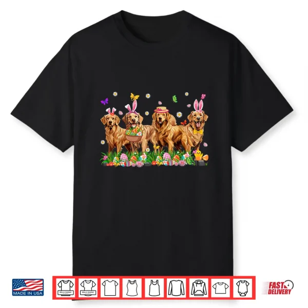 Golden Retriever Dogs With Bunny Ears Egg Basket Easter Day Shirt