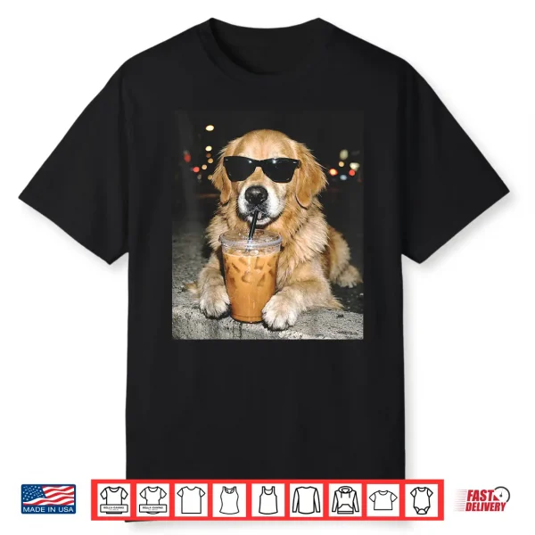 Golden Retriever Drinking Iced Coffee Funny Dog Meme Shirt