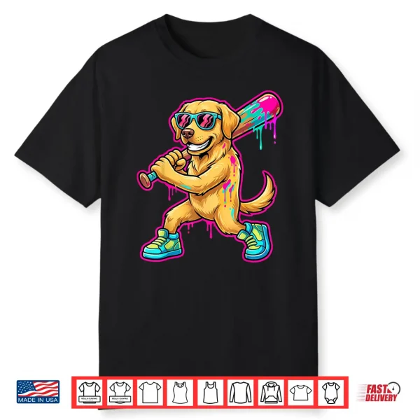 Golden Retriever Funny Baseball Drip Ice Cream Boys Kids Shirt