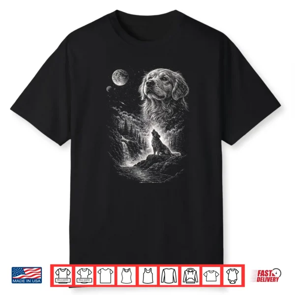 Golden Retriever Howling At Moon Night Vintage 90S Dogs Shirt