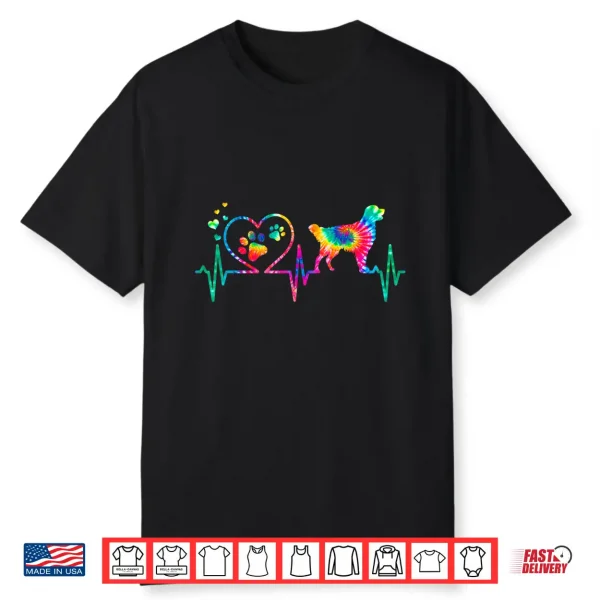 Golden Retriever Mom Dad Heartbeat Tie Dye Dog Gift Shirt