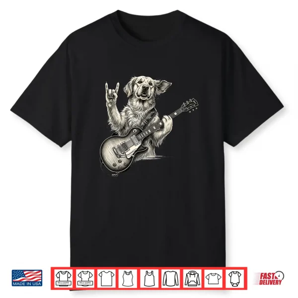 Golden Retriever Playing Guitar Rock Music Dog Mom Dad Shirt