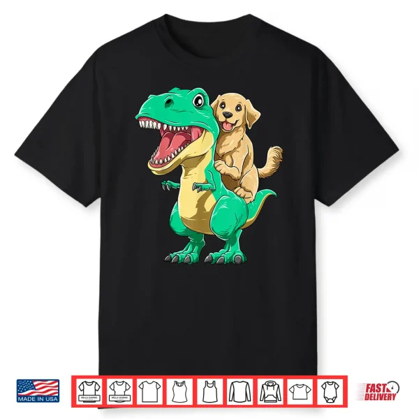 Golden Retriever Riding Dinosaur T Rex Golden Retriever Shirt