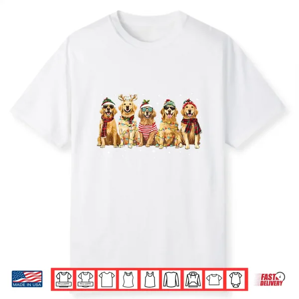 Golden Retriever Santa Christmas Lights Xmas Dog Lover Shirt