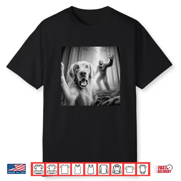 Golden Retriever Selfie With Bigfoot Sasquatch Shirt