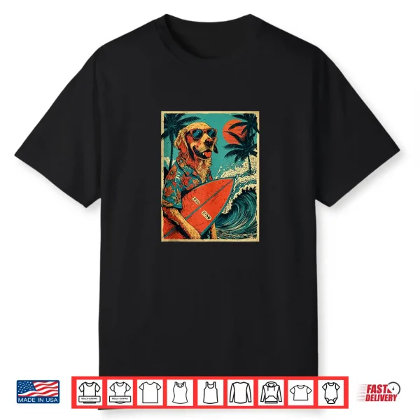 Golden Retriever Surfer Dog Hawaiian Sunset Beach Summer Shirt