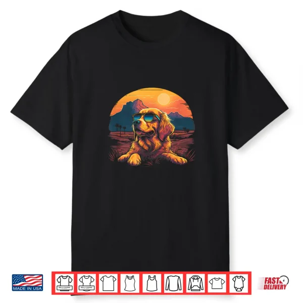 Golden Retriever With Retro Sunset Sunglasses Vintage Gifts Shirt