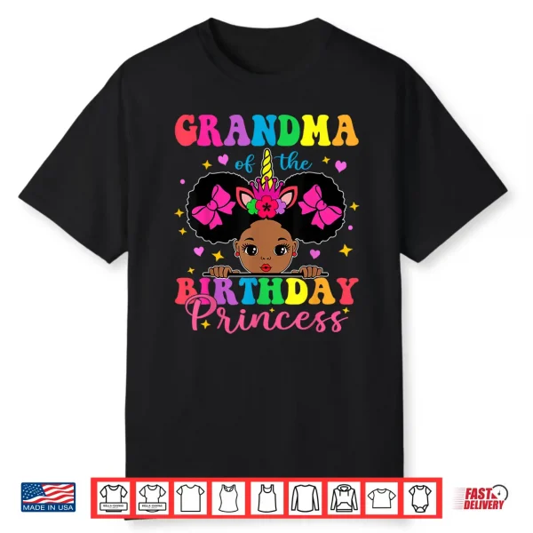 Grandma Of The Birthday Girl Princess Afro Melanin Unicorn Shirt