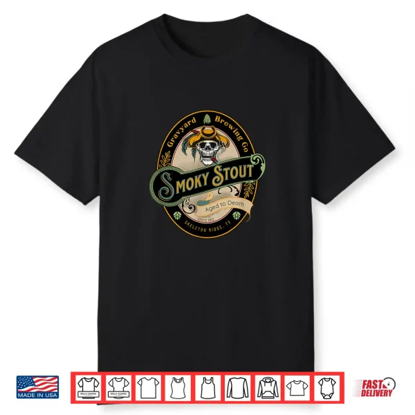 Graveyard Brewery Craft Beer Label Skeleton With Cigar Shirt