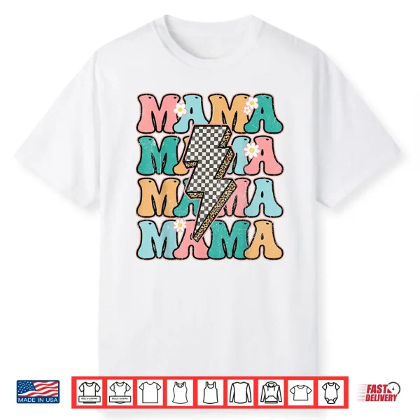 Groovy Mama Checkered Leopard Bolt Lightning Flower Mom Life Shirt