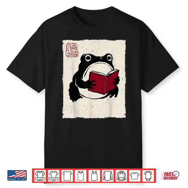 Grumpy Frog Funny Book Lover Librarian Anime Japanese Shirt