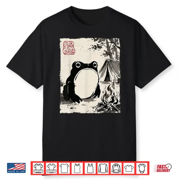 Grumpy Frog Funny Camping Outdoor Anime Japanese Shirt
