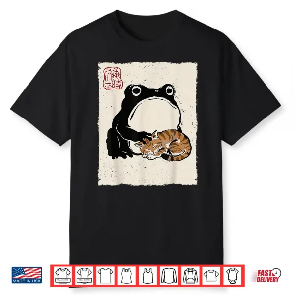 Grumpy Frog Funny Cat Sleeping Cute Cat Mom Anime Japanese Shirt