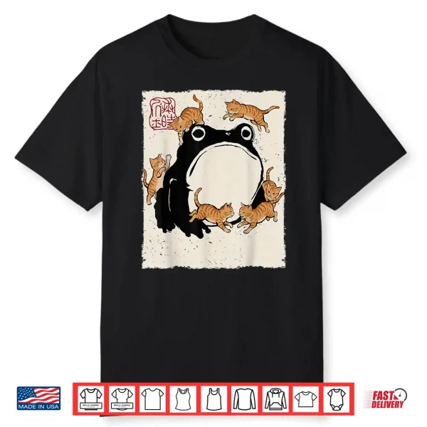 Grumpy Frog Funny Cats Playing Cat Mom Anime Japanese Shirt