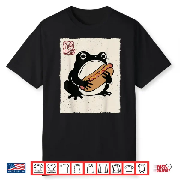 Grumpy Frog Funny Hot Dog Anime Japanese Shirt