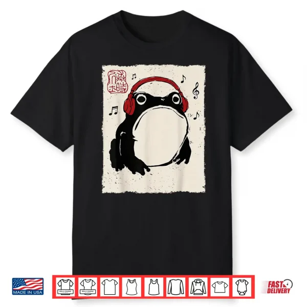 Grumpy Frog Funny Music Headset Anime Japanese Shirt