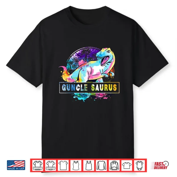 Guncle Saurus Dinosaur T Rex Rainbow Pride Color Gay Uncle Shirt