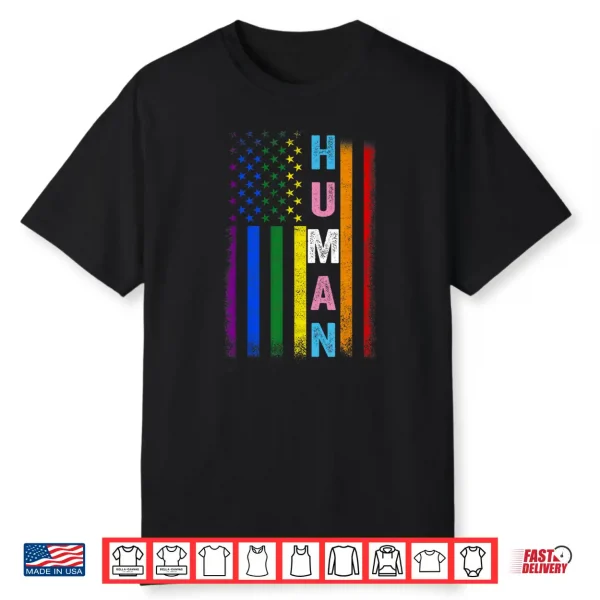 Human Lgbt American Flag Lgbtq Rainbow Pride Month Shirt