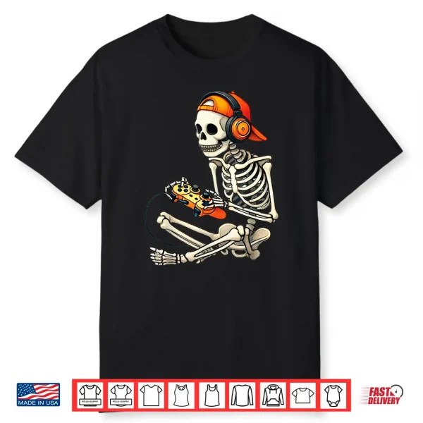 Halloween Skeleton Gamer Video Gaming Boys Men Kids Tees Shirt
