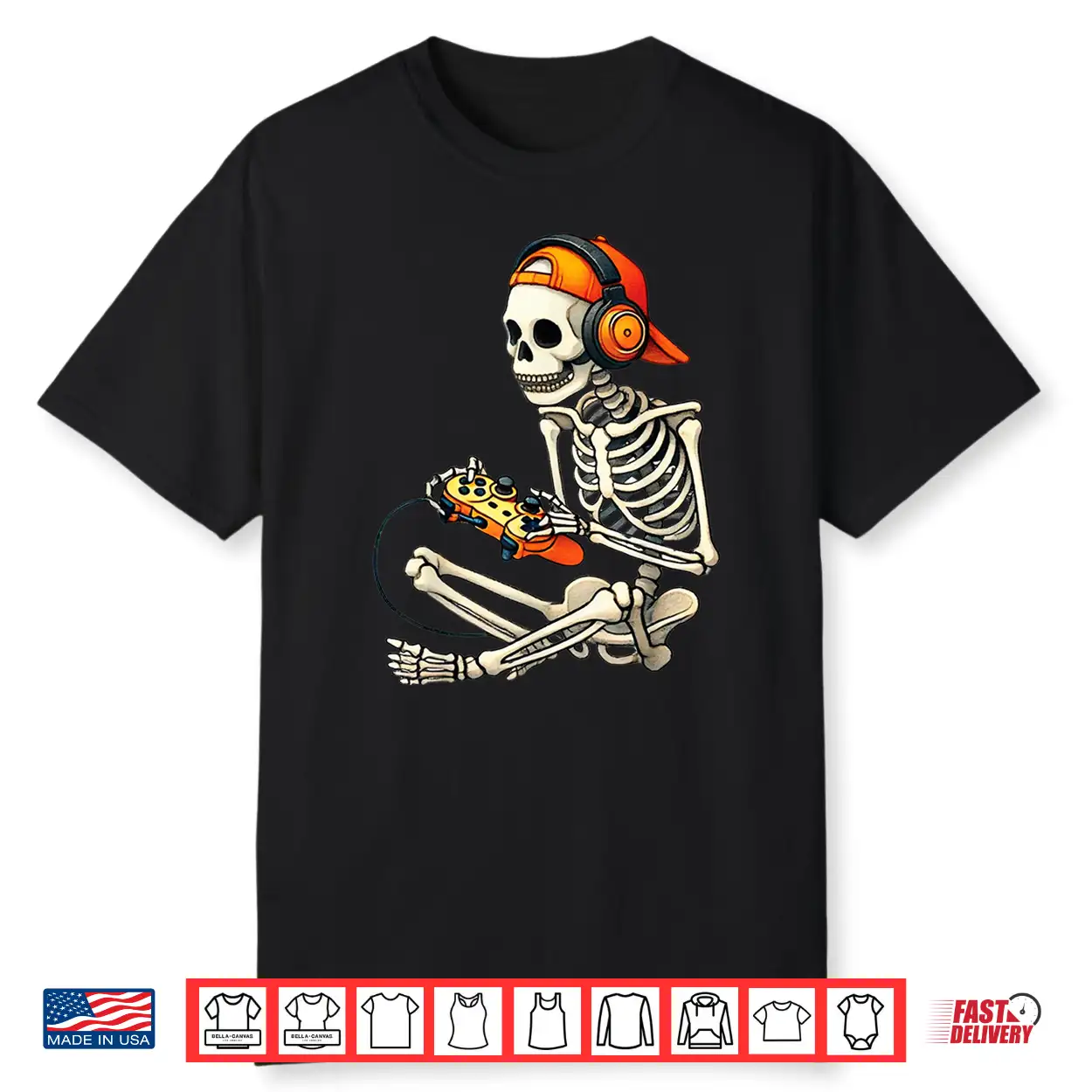 Halloween Skeleton Gamer Video Gaming Boys Men Kids Tees Shirt Halloween Skeleton Gamer Video Gaming Boys Men Kids Tees Shirt