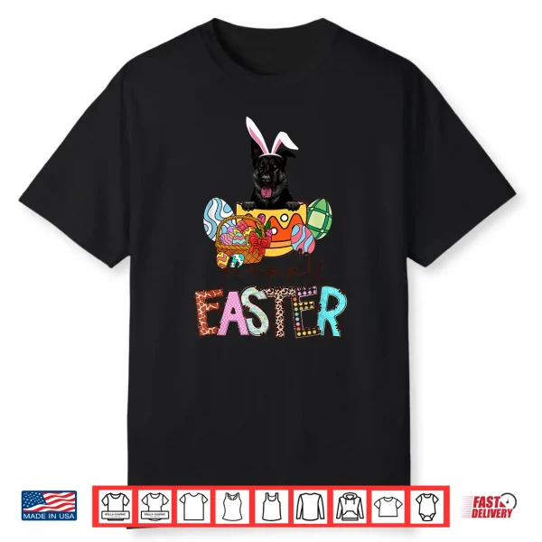 Happy Easter Peeking Black German Shepherd Bunny Ear Dog Shirt