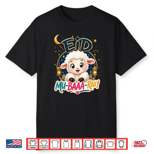 Happy Eid Al Adha Mubarak Kids Muslim Cute Sheep Tee Holiday Shirt