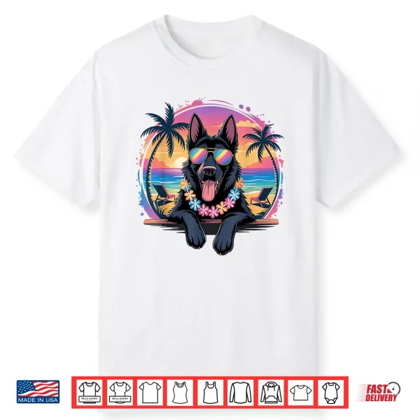 Hawaiian Black German Shepherd Dog Colorful Tropical Summer Shirt