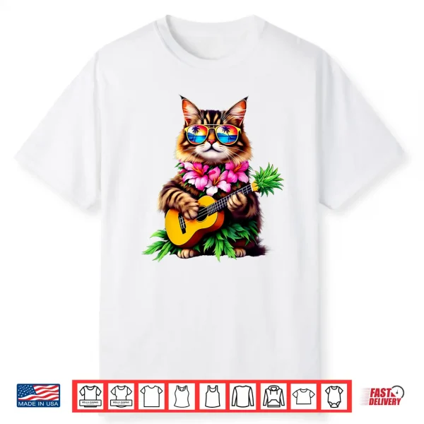 Hawaiian Maine Coon Cat Pineapple Ukulele Summer Vacation Shirt