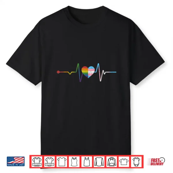 Heartbeat With Rainbow And Transgender Flag Lgbt Pride Month Shirt
