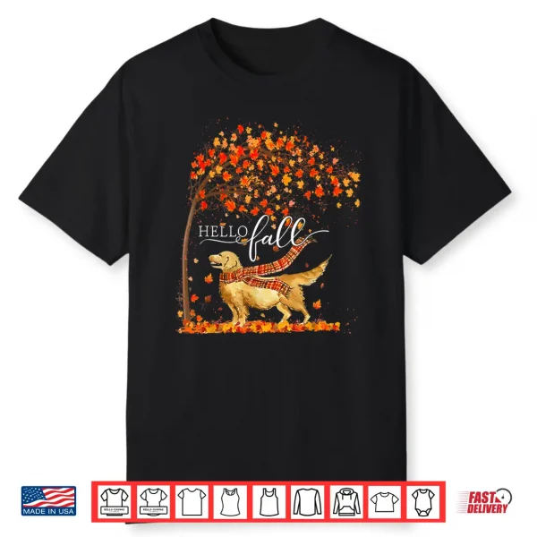 Hello Fall Tree Thanksgiving Dog Lover Golden Retriever Shirt