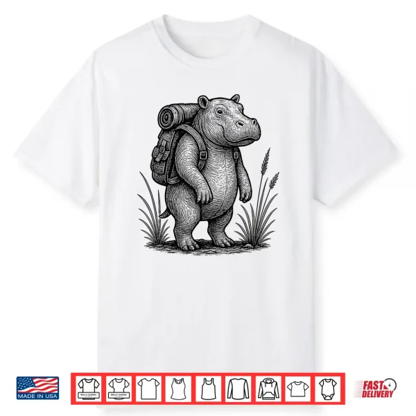 Hiking Hippo Backpacking Nature Wildlife Animal Hippopotamus Shirt