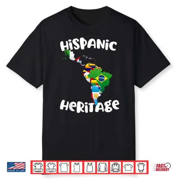 Hispanic Heritage Month All Countries Flag Map Shirt