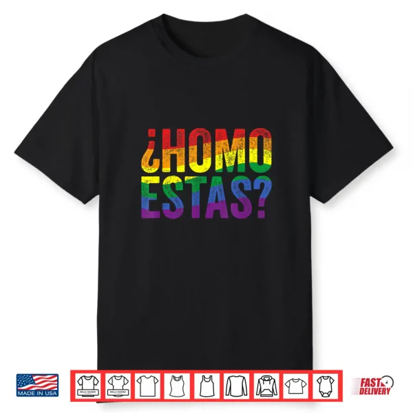 Homo Estas  Funny Gay Pride Month Lgbtq Rainbow Flag Shirt